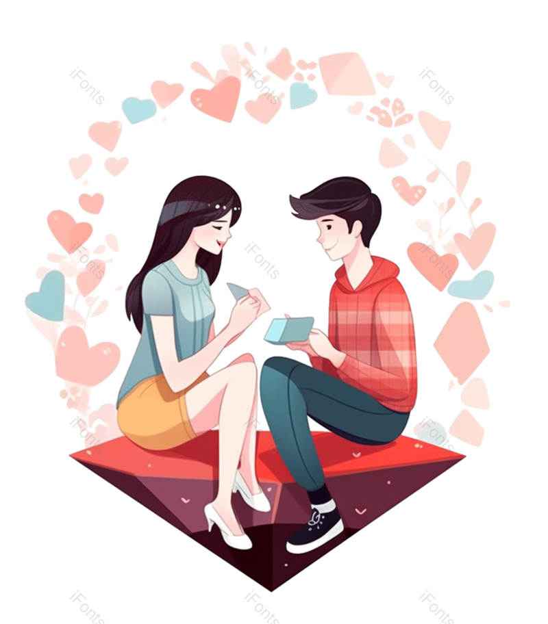 卡通图片,牵手元素,520PNG,女人免抠素材